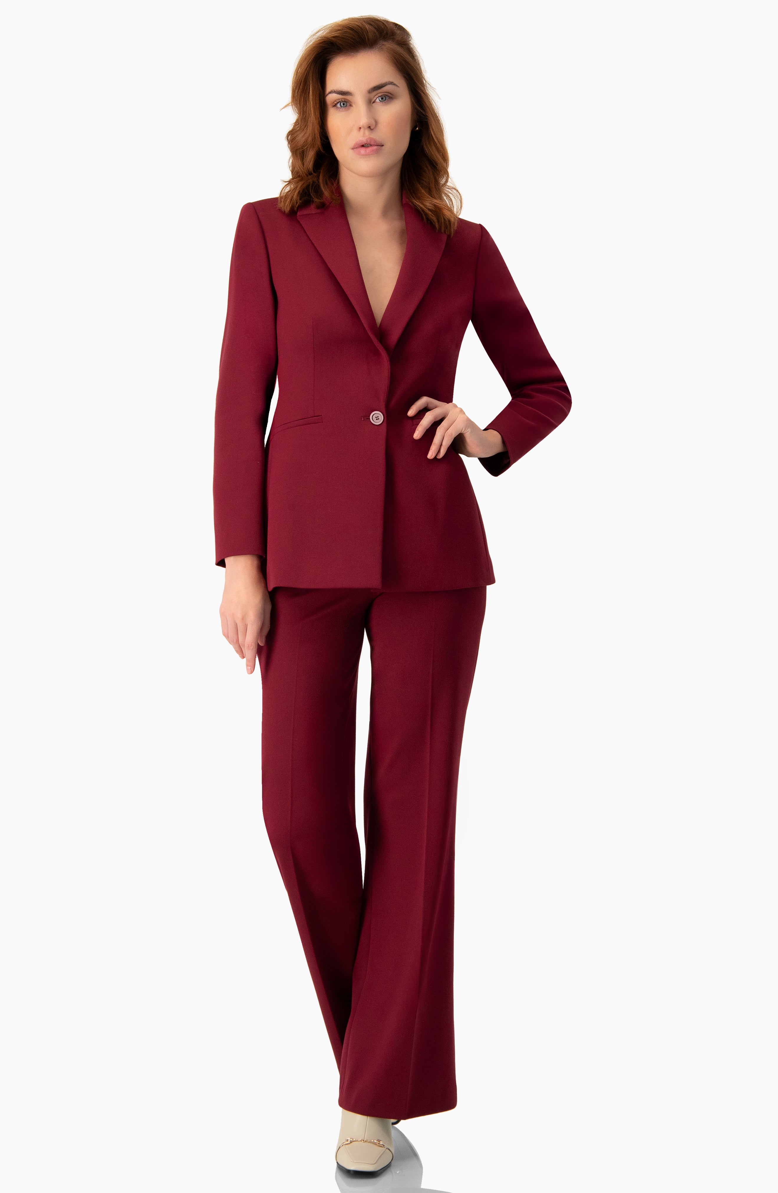 Saco blazer vino sastreado con botón frontal