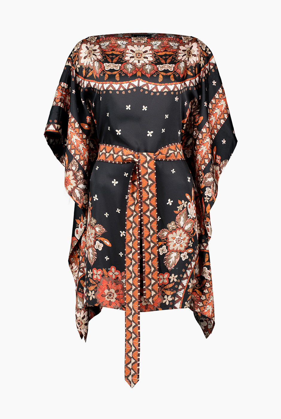 Vestido corto multicolor con estampado floral y cinta en cintura