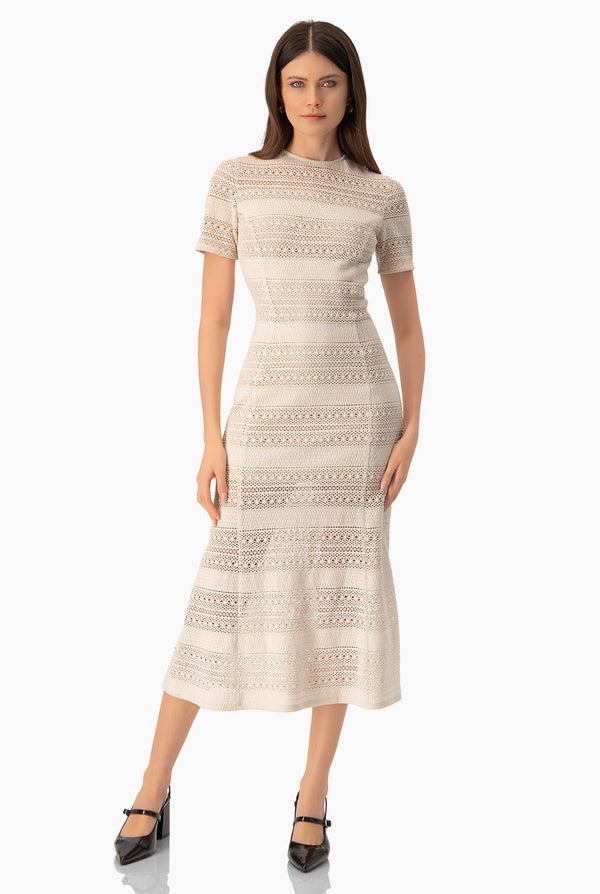 Vestido largo tejido color natural