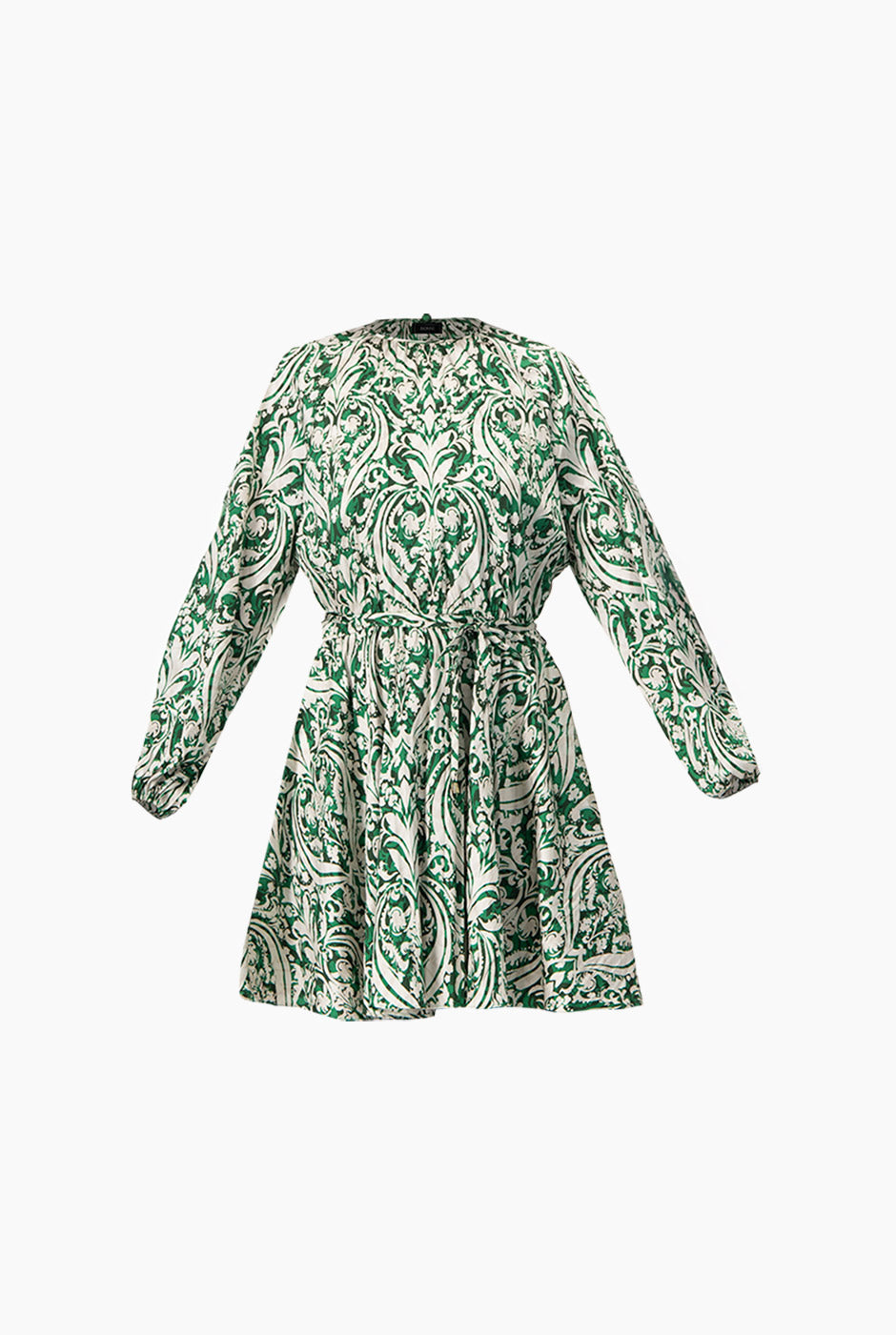 Vestido corto verde con estampado floral y mangas farol