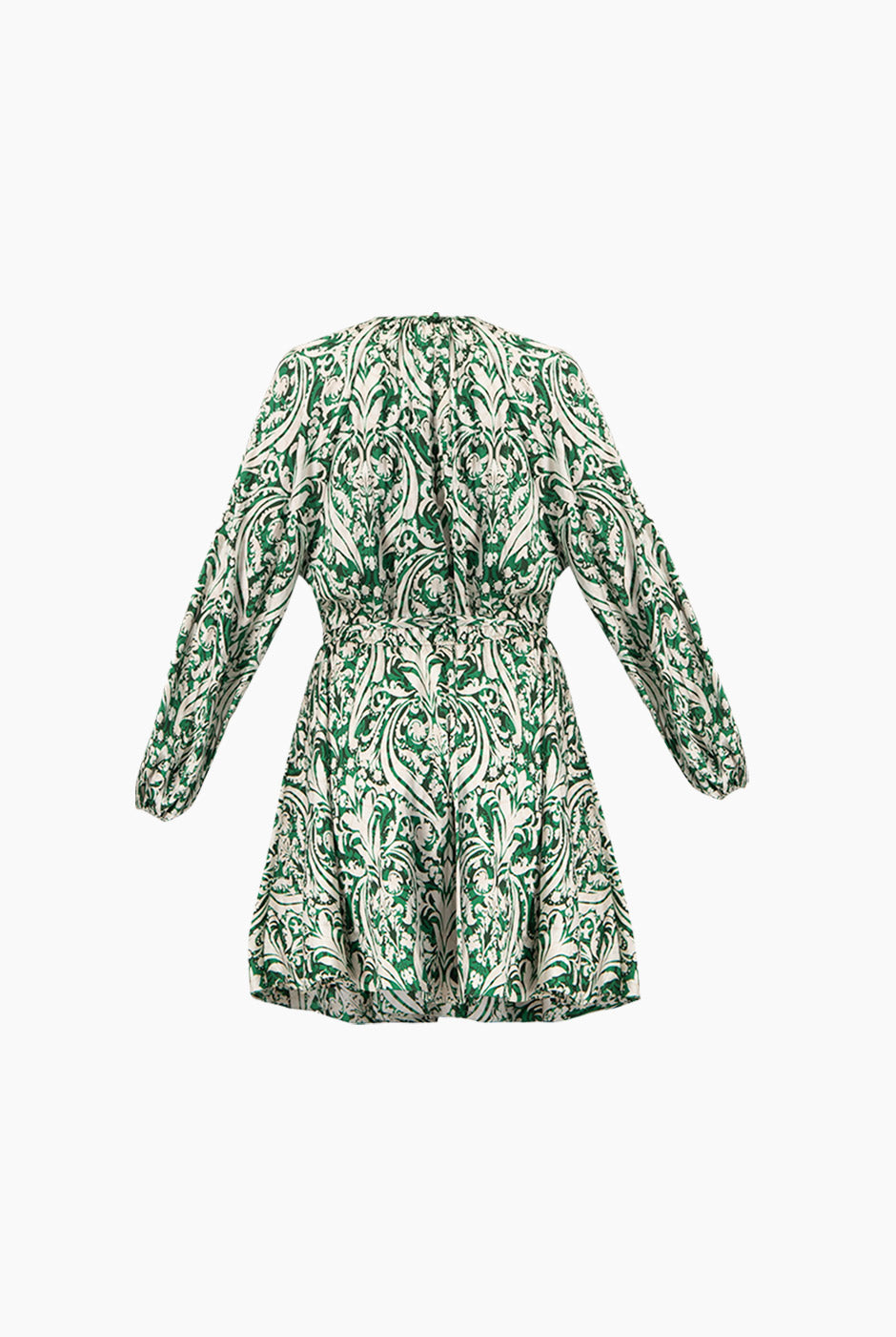 Vestido corto verde con estampado floral y mangas farol