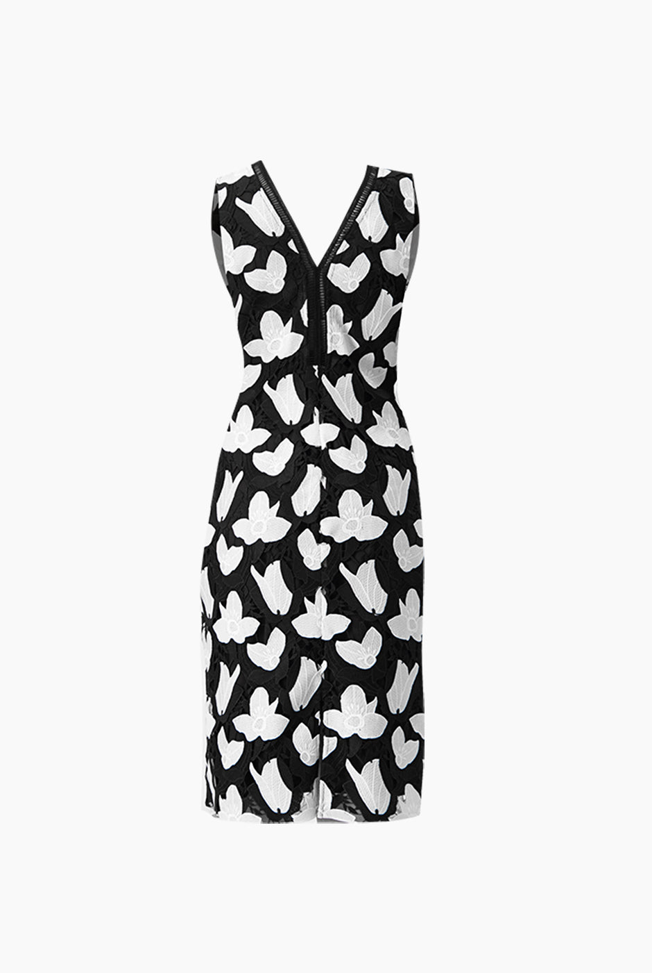 Vestido midi negro sin mangas con escote en V y estampado floral