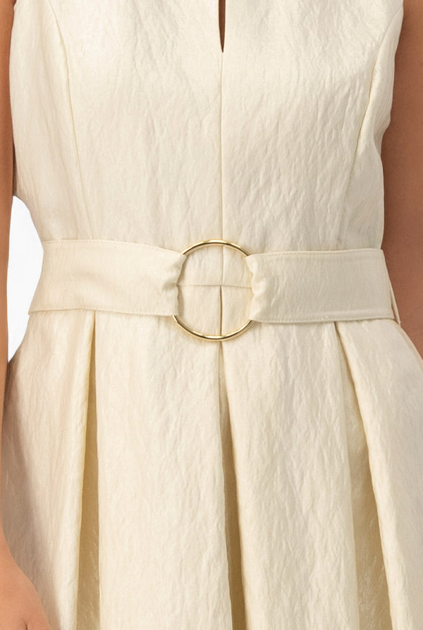 Vestido midi liso con cinturon