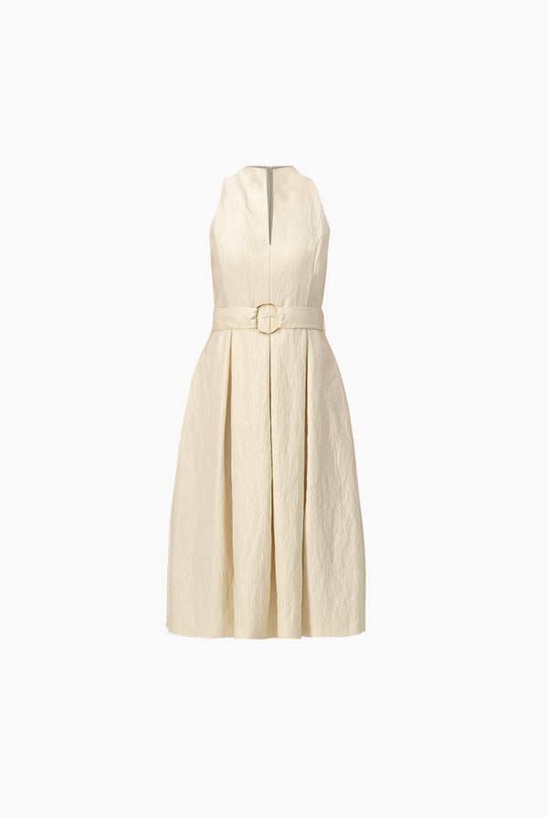 Vestido midi liso con cinturon