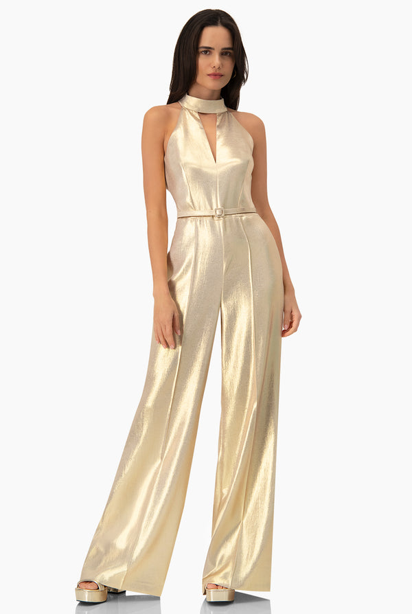 Jumpsuit dorado de cuello halter
