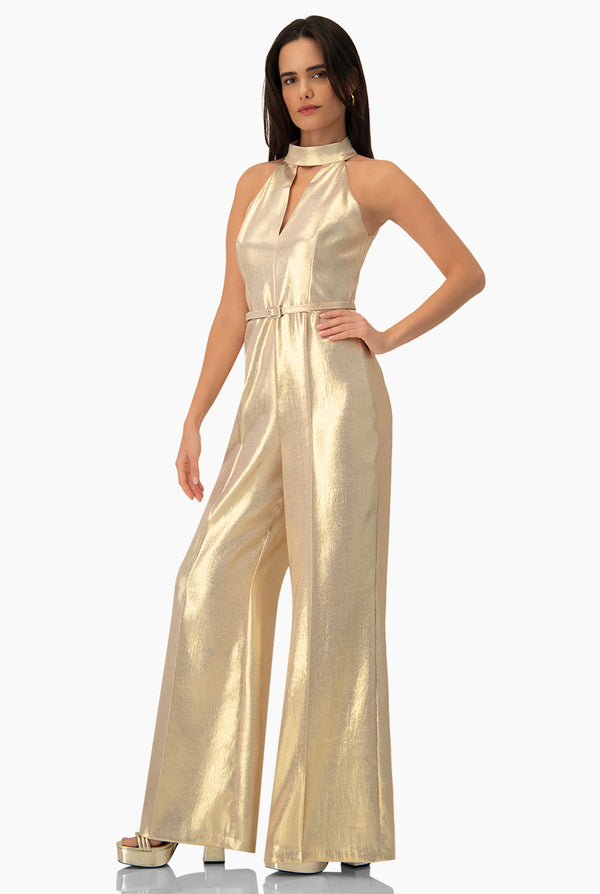 Jumpsuit dorado de cuello halter