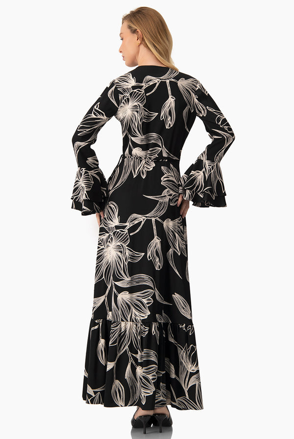 Vestido de manga larga con olanes