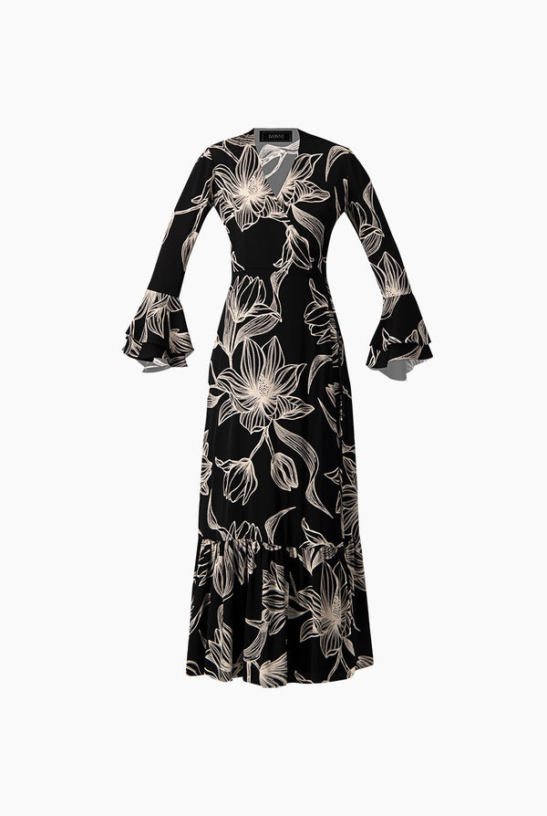 Vestido de manga larga con olanes