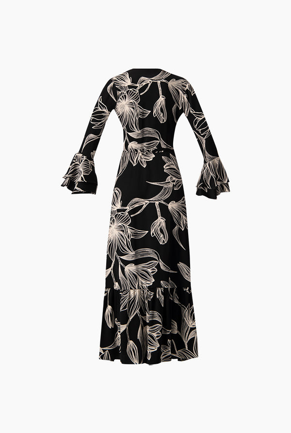 Vestido de manga larga con olanes