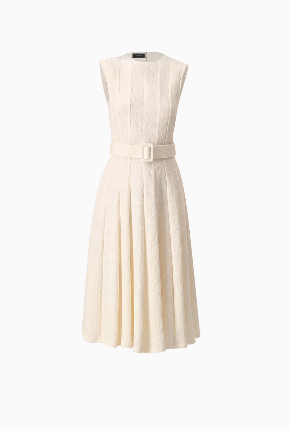 Vestido largo sin mangas color natural con cinturón