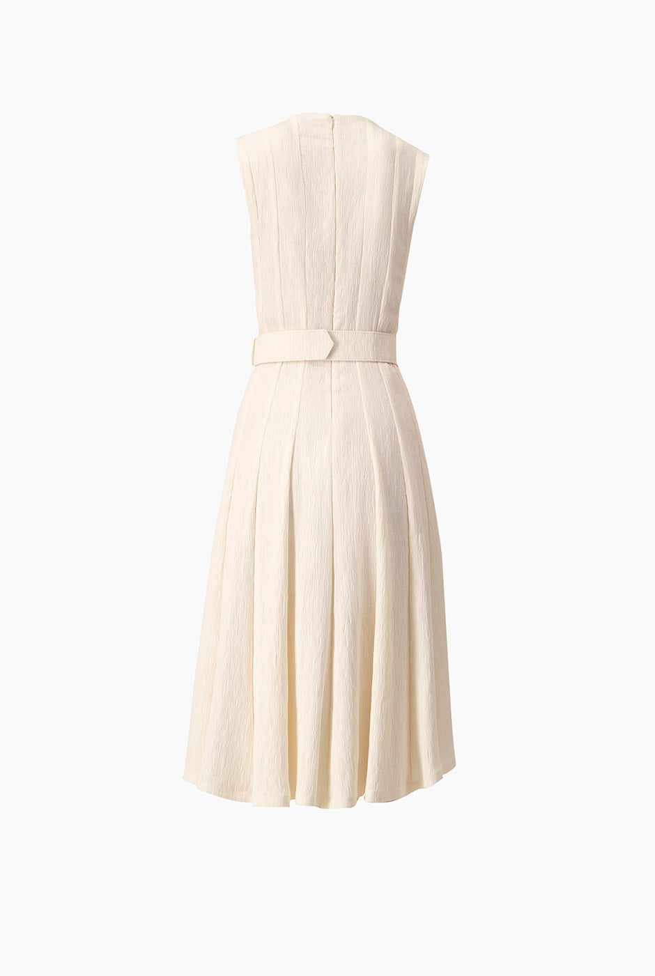 Vestido largo sin mangas color natural con cinturón