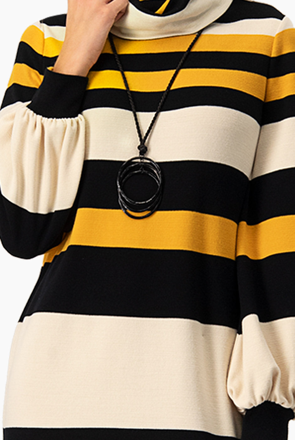 Vestido recto de manga larga multicolor con bloques de color