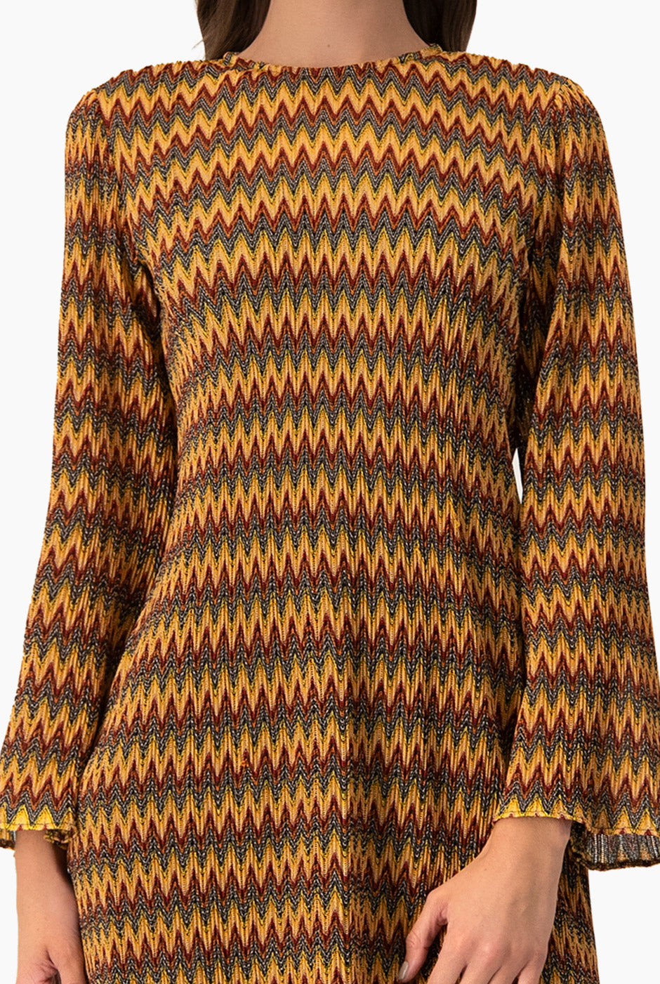 Vestido corto tejido multicolor con diadema y mangas largas