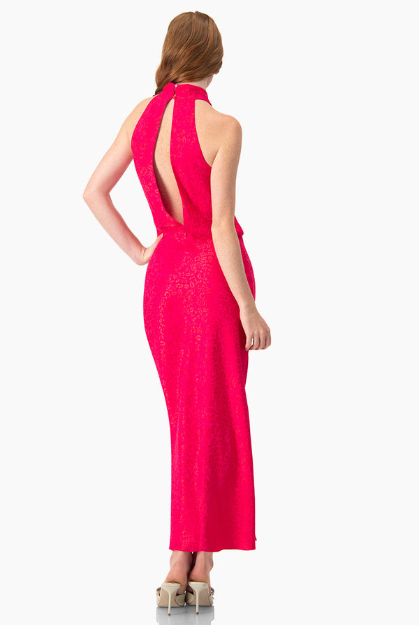 Vestido largo rosa cuello halter