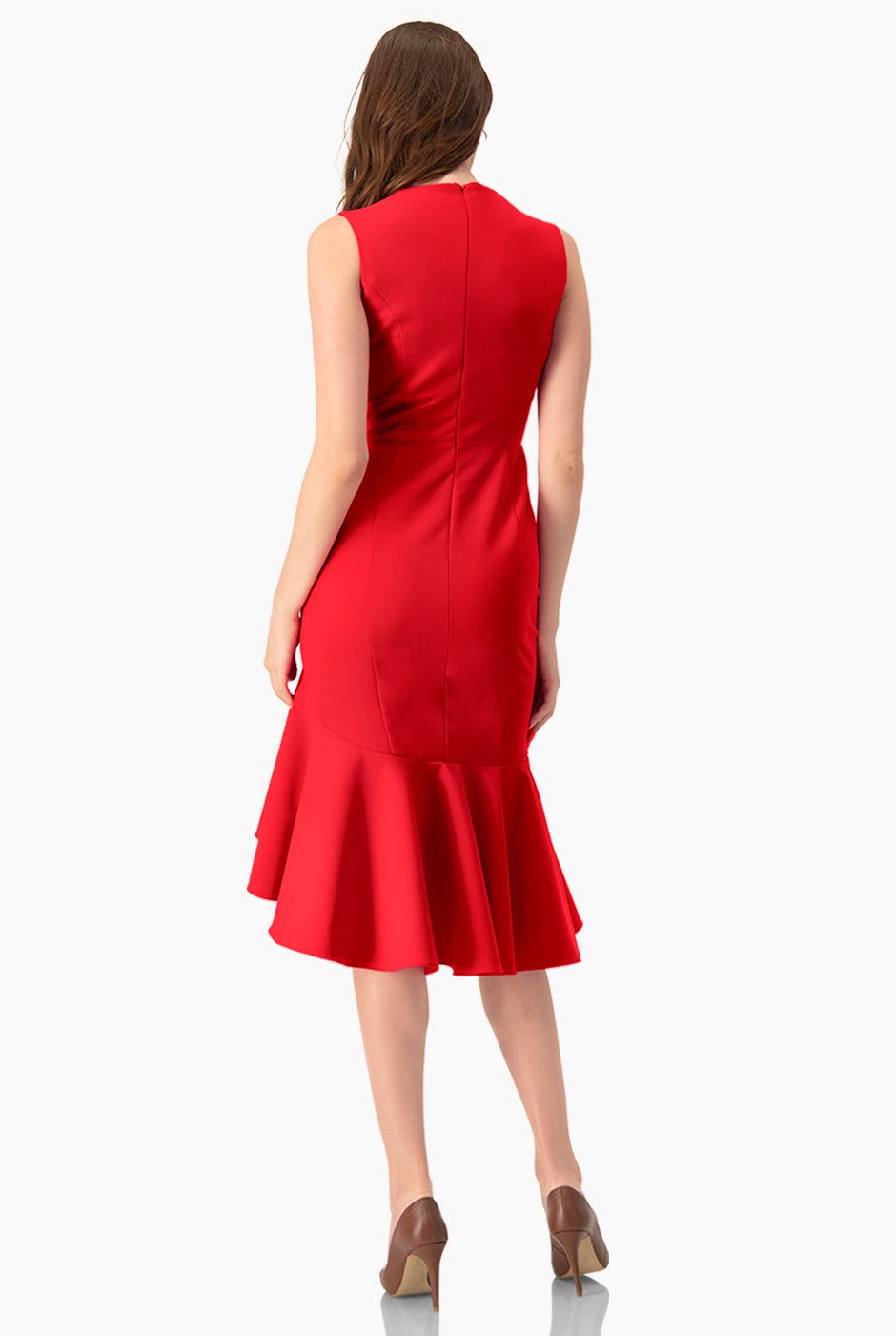 Vestido midi rojo sin mangas tipo sirena