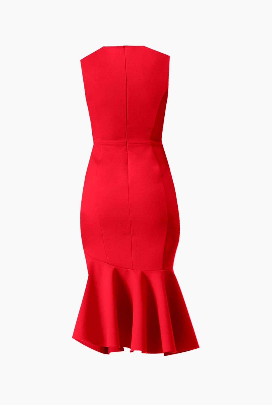 Vestido midi rojo sin mangas tipo sirena