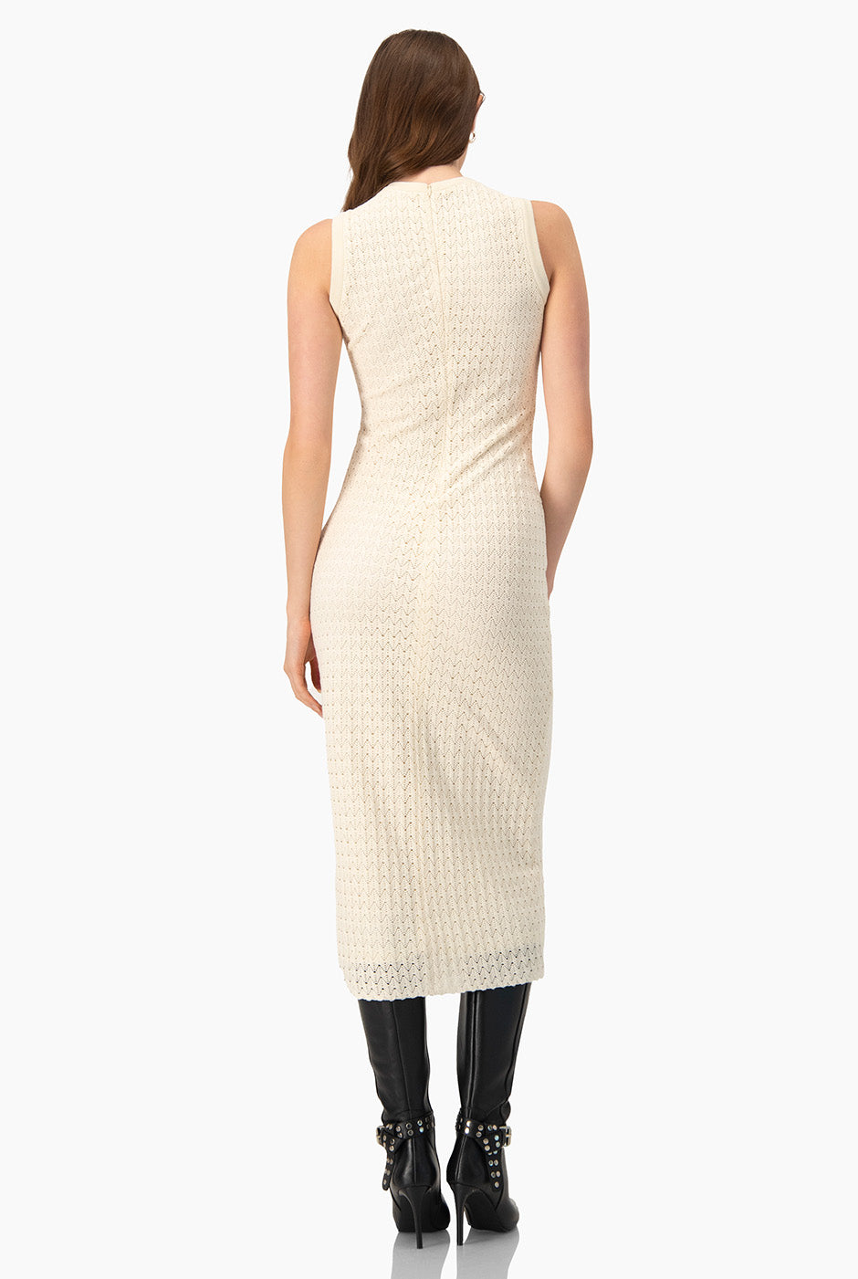 Vestido maxi tejido sin mangas color natural