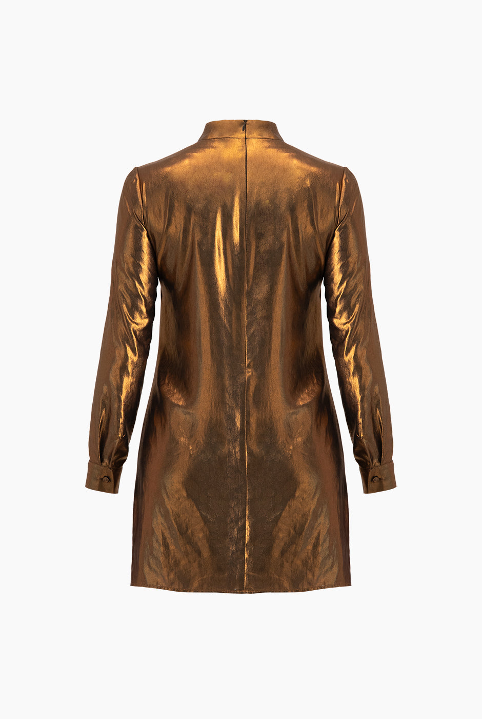 Vestido corto cobre con escote tipo gota y manga larga