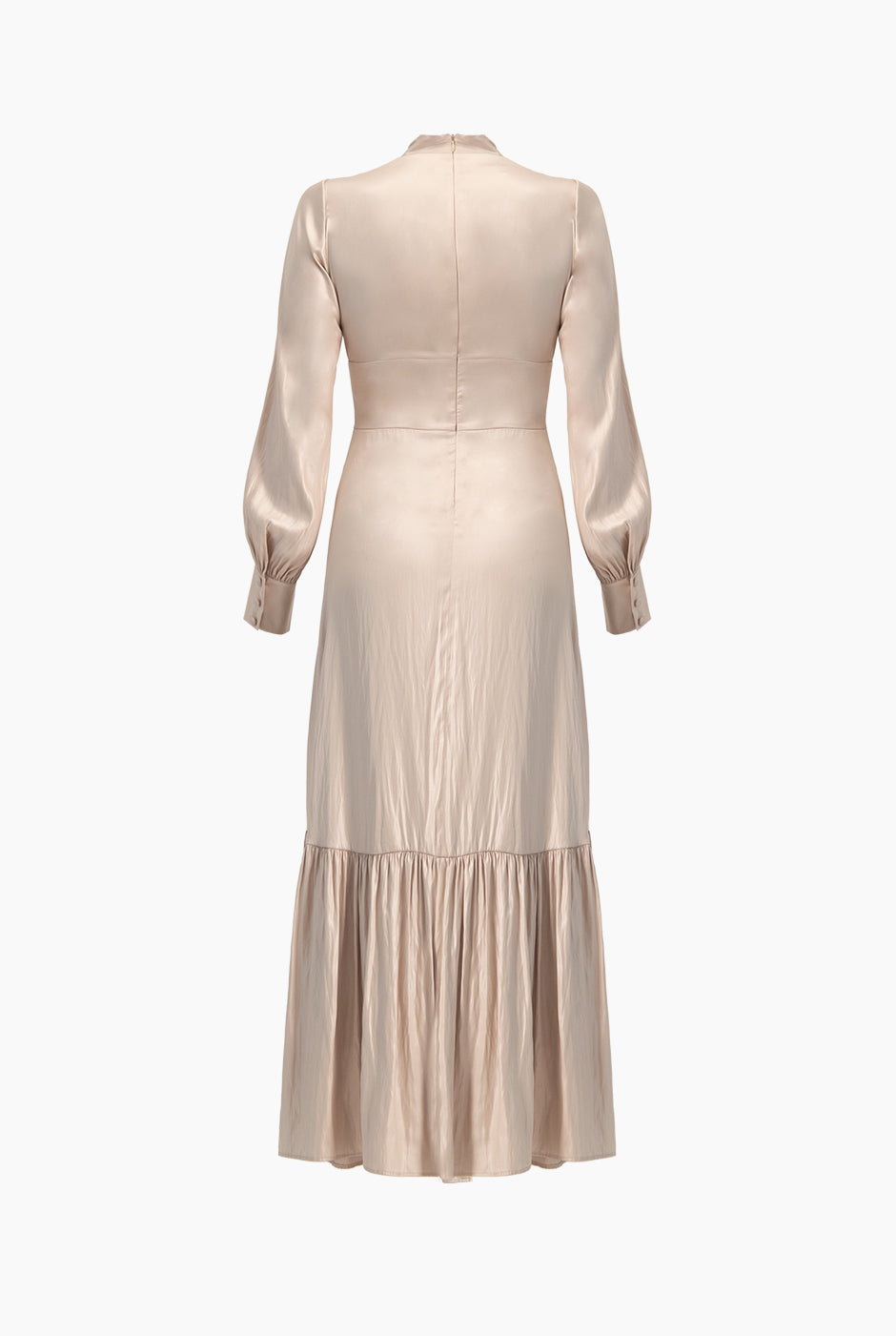 Vestido maxi natural, escote V y botones frontales