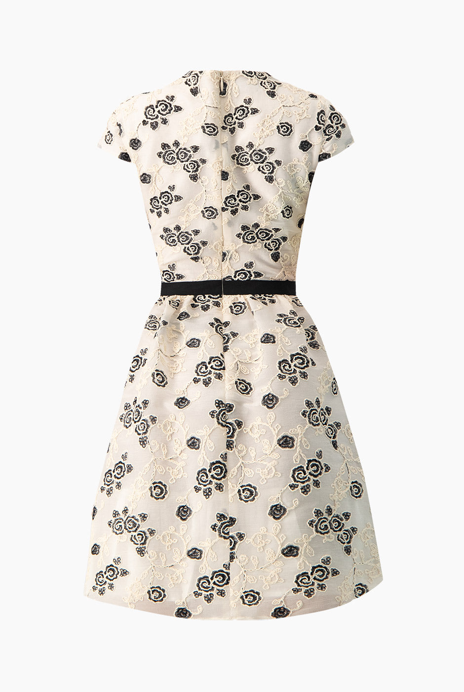 Vestido corto línea A natural con estampado floral y cinturón negro