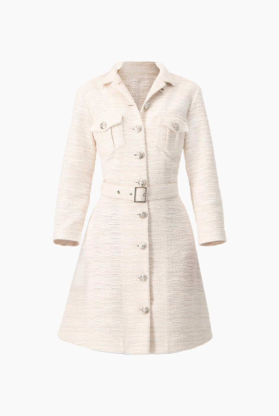 Vestido recto natural con botones y cinturón