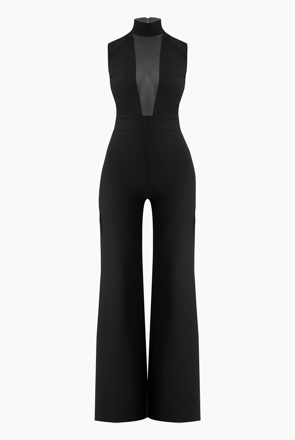 Jumpsuit negro sin mangas con escote en V y detalle de tull
