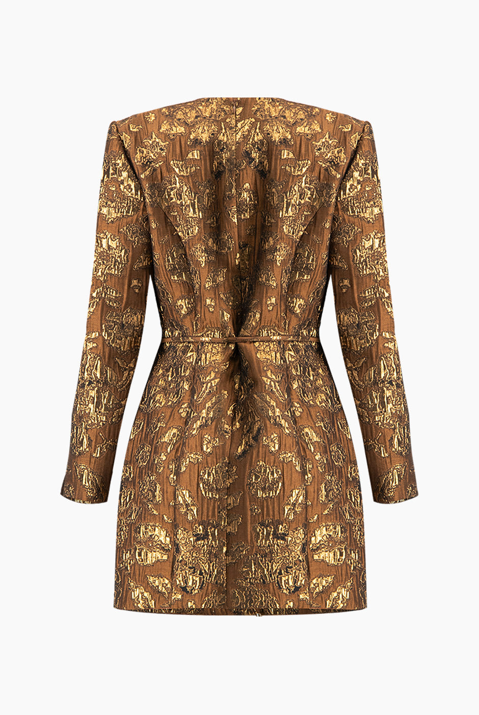 Vestido corto café con escote V y bolsillos frontales