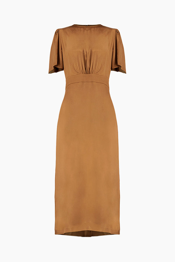 Vestido midi liso de manga corta