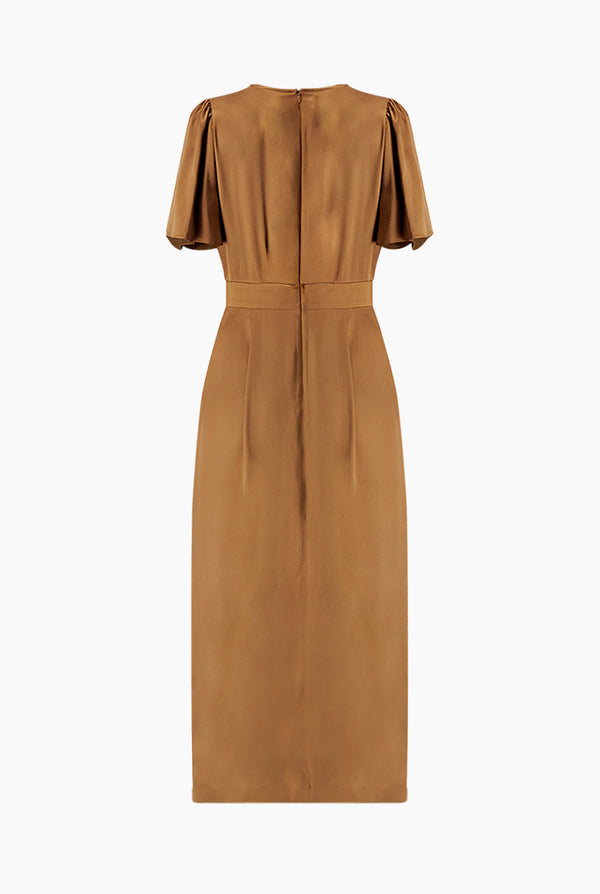 Vestido midi liso de manga corta