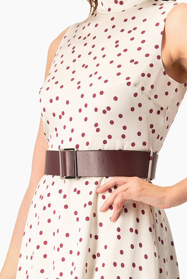 Vestido midi lunares con cinturon