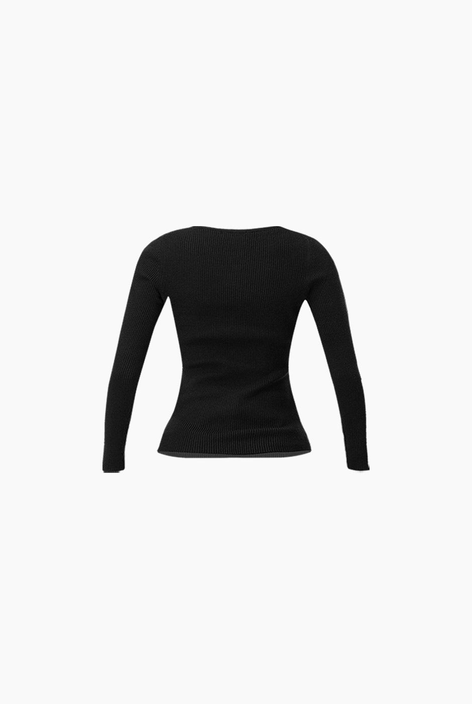 Suéter negro acanalado con cuello redondo y manga larga