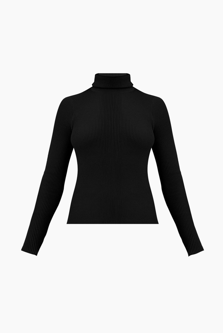 Suéter negro acanalado de cuello alto con mangas largas