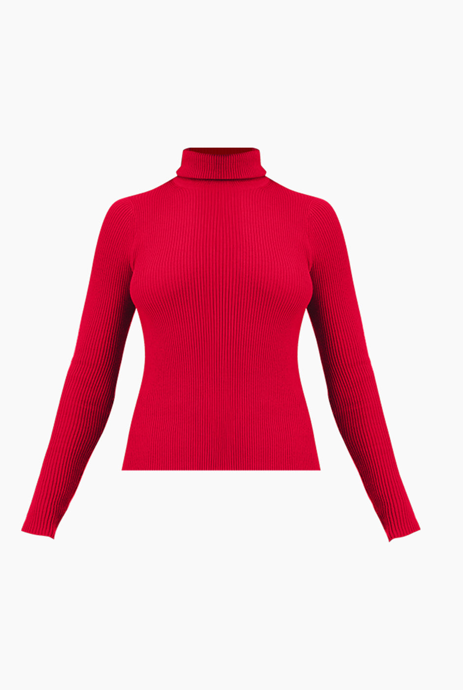 Suéter acanalado rojo con cuello alto y mangas largas