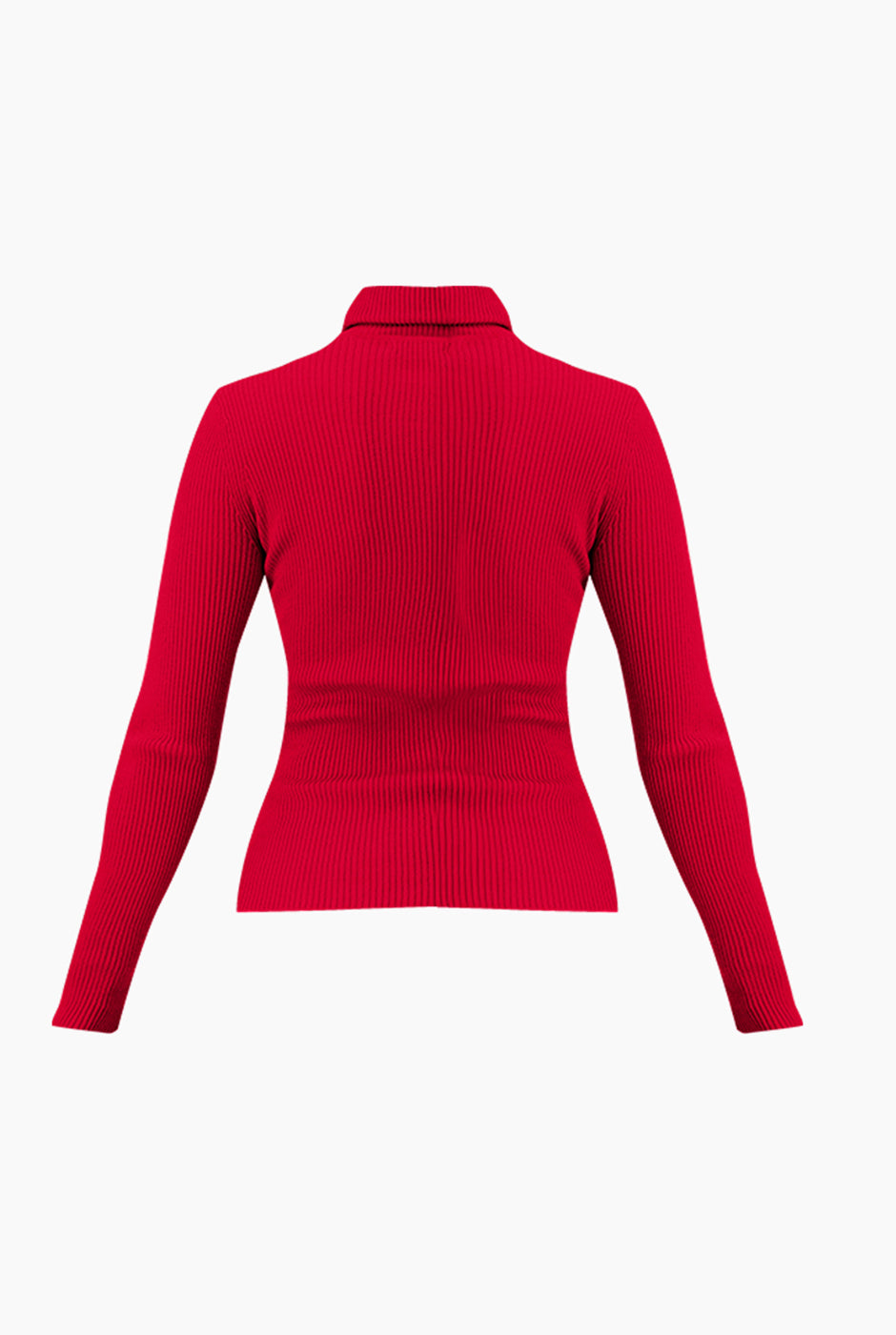 Suéter acanalado rojo con cuello alto y mangas largas