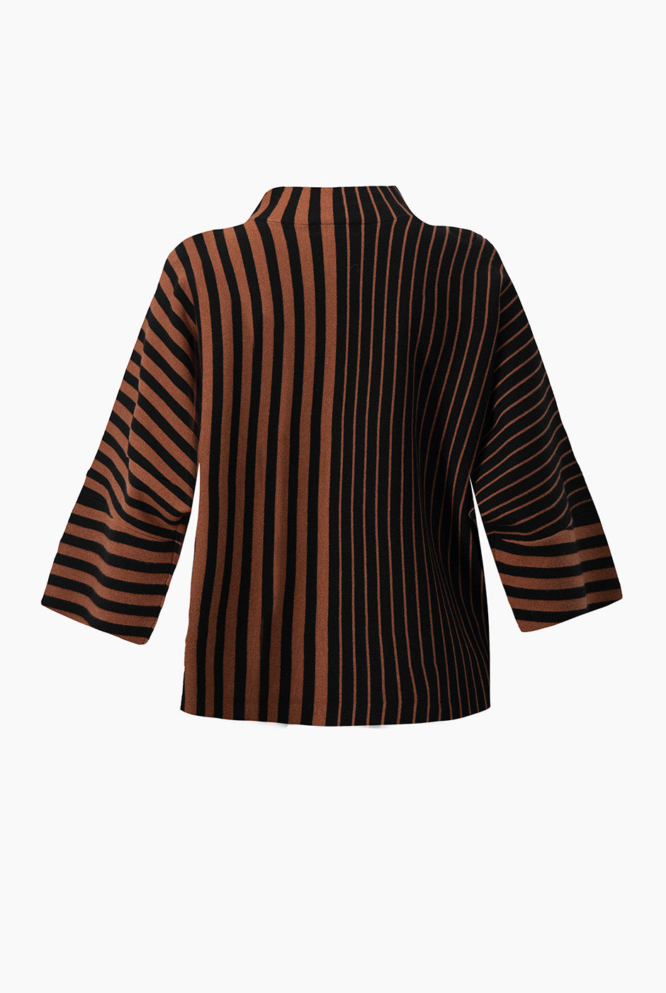 Maxi Pullover Rayas Café con Cuello Alto y Botones