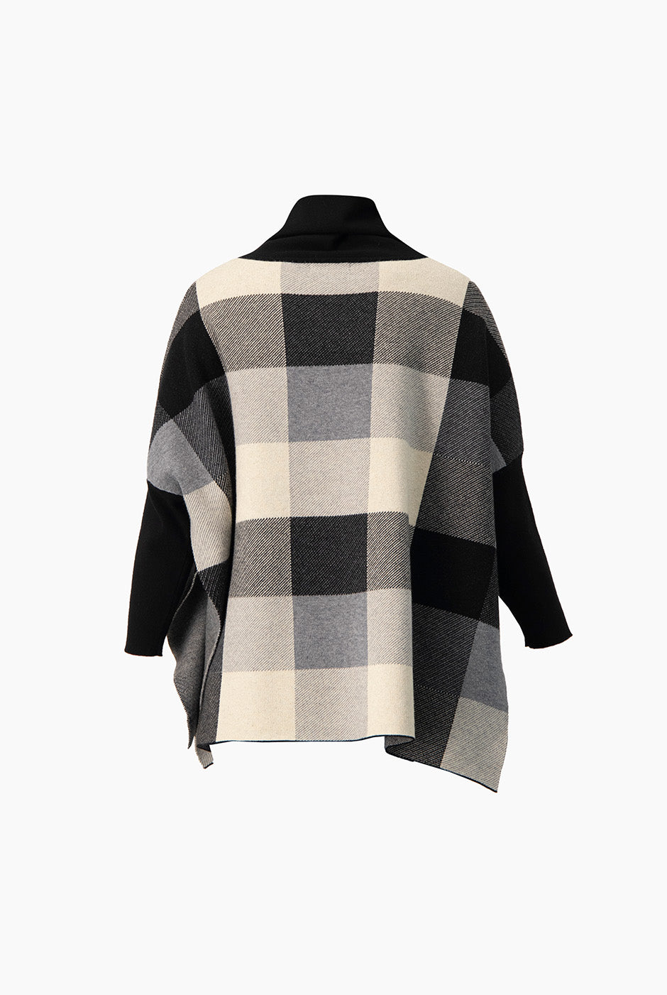 Pullover negro a cuadros con cuello tortuga y costados abiertos