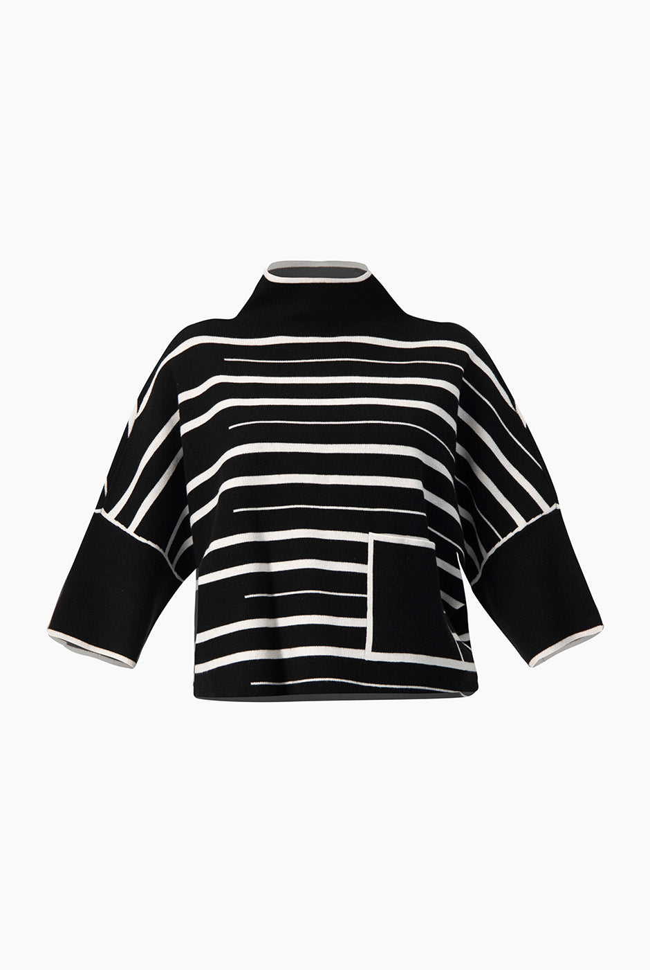 Pullover Stripes negro con franjas contrastantes y cuello alto