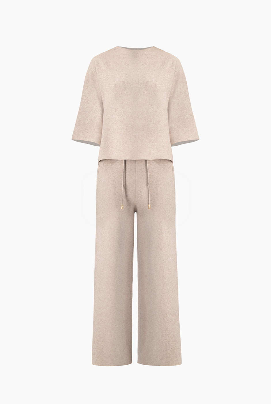 Conjunto de suéter tejido con perlas y pantalón con cordones