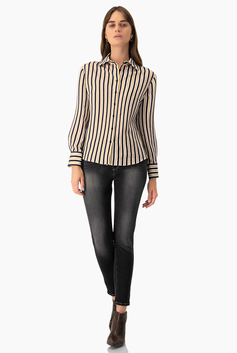 Camisa clásica multicolor de rayas y botones frontales