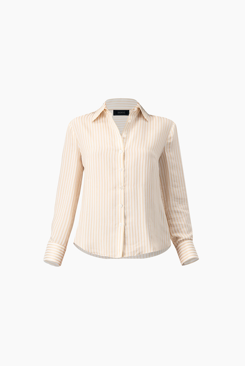 Camisa clásica beige con rayas y botones frontales