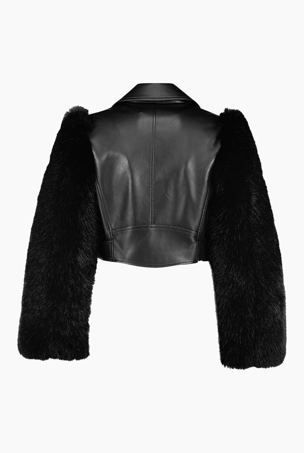 Chamarra PU Con Mangas Faux-Fur