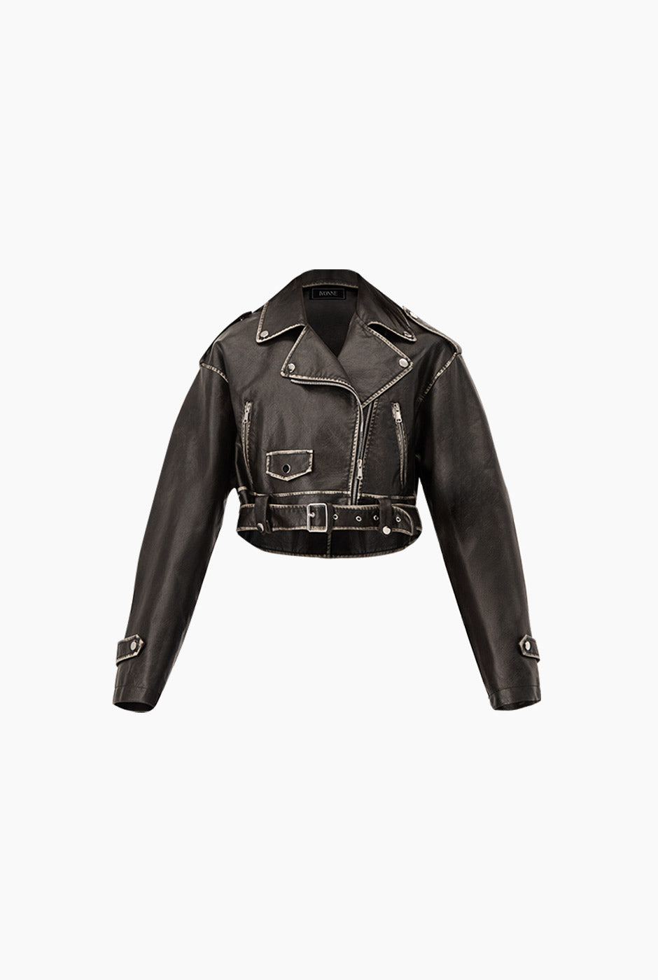 Chaqueta biker negra de ecopiel con cremalleras y cinturón