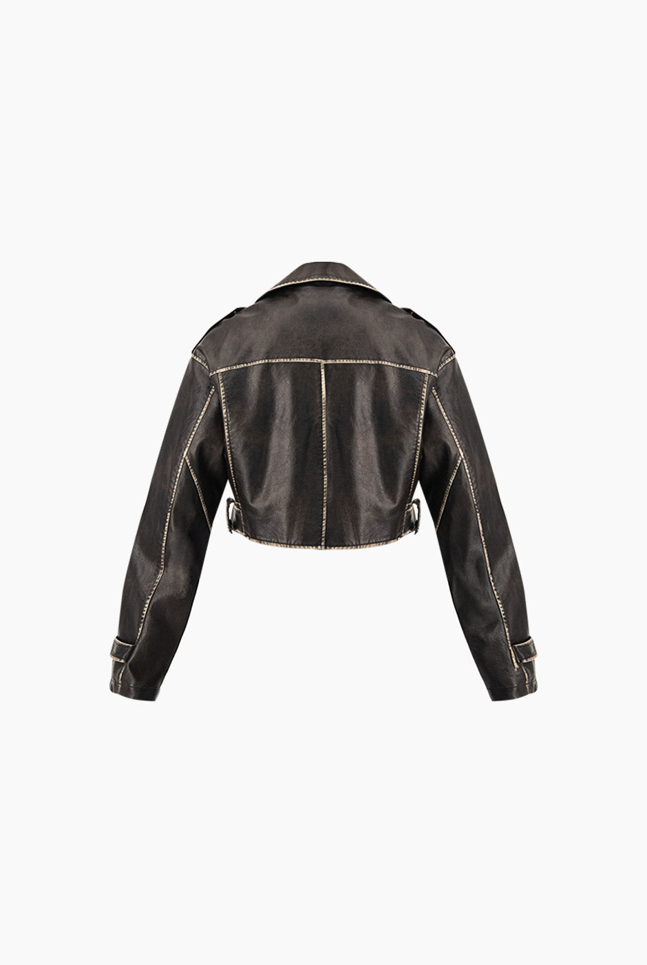 Chaqueta biker negra de ecopiel con cremalleras y cinturón