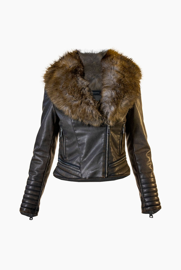 Chamarra PU Cuello Faux-Fur