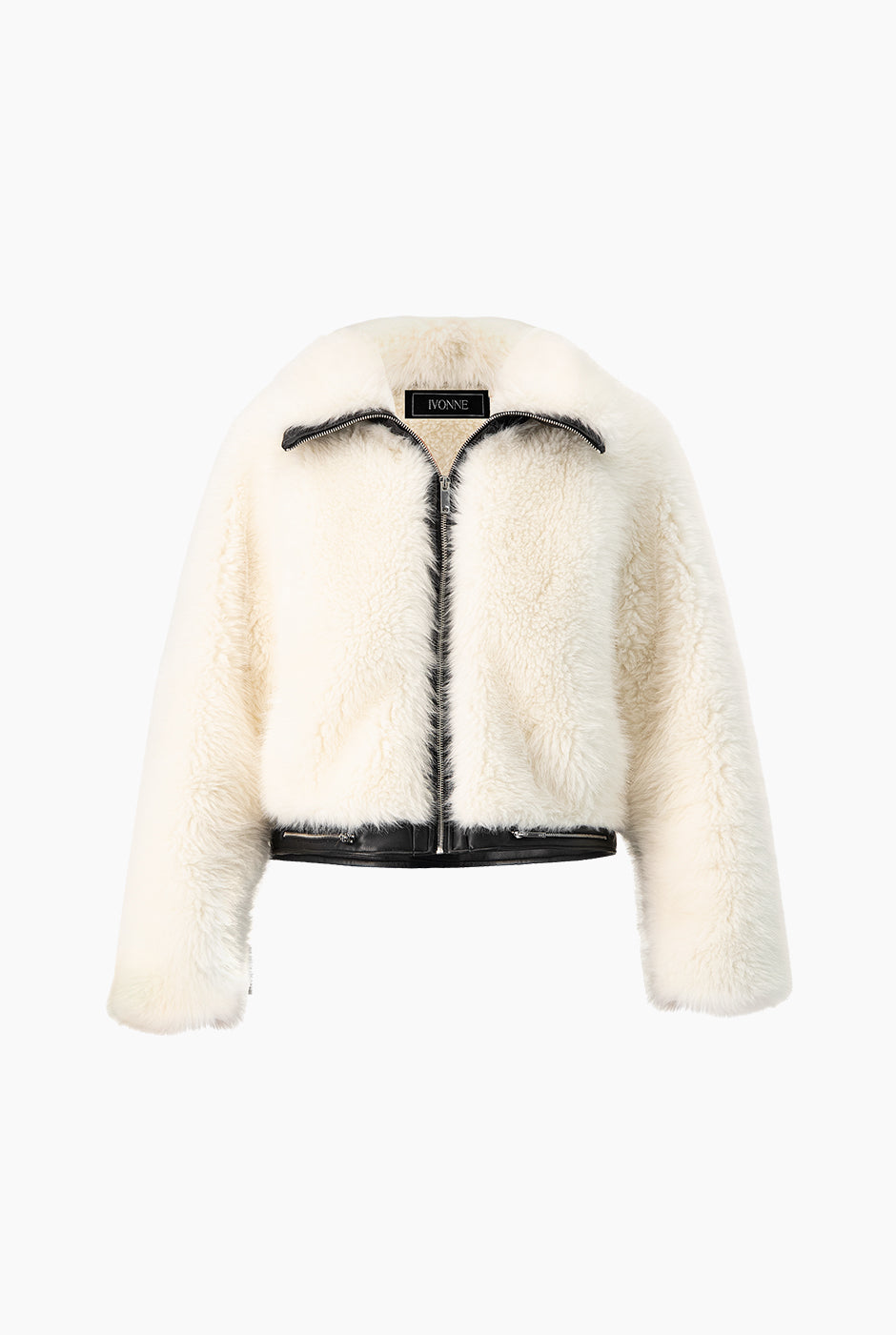 Chamarra Biker Fur Off-White con ecopiel y bolsillos laterales