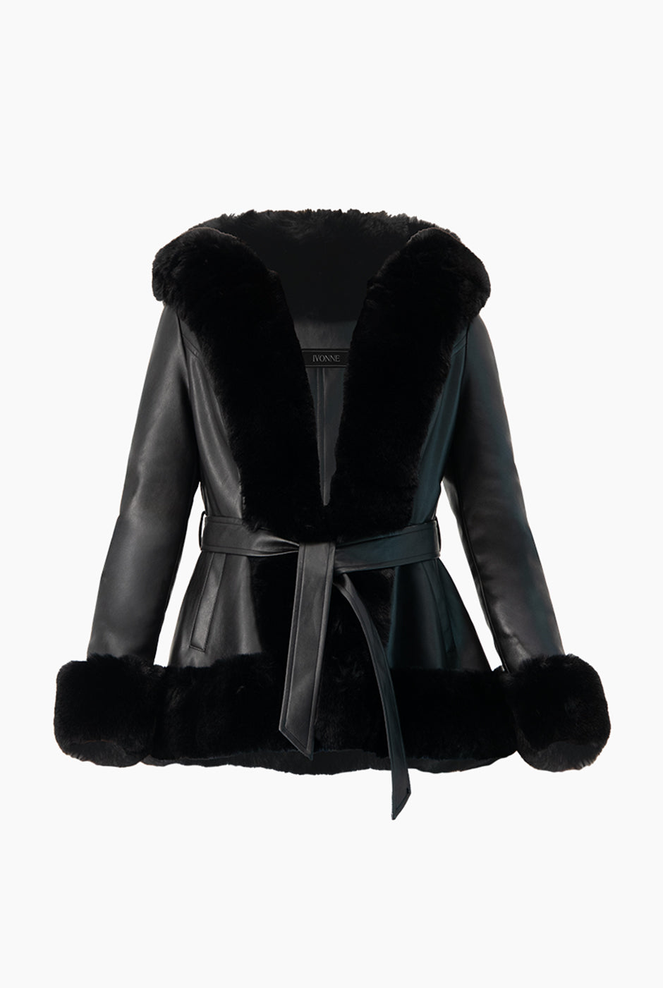 Chamarra biker negra de ecopiel con pelo sintético