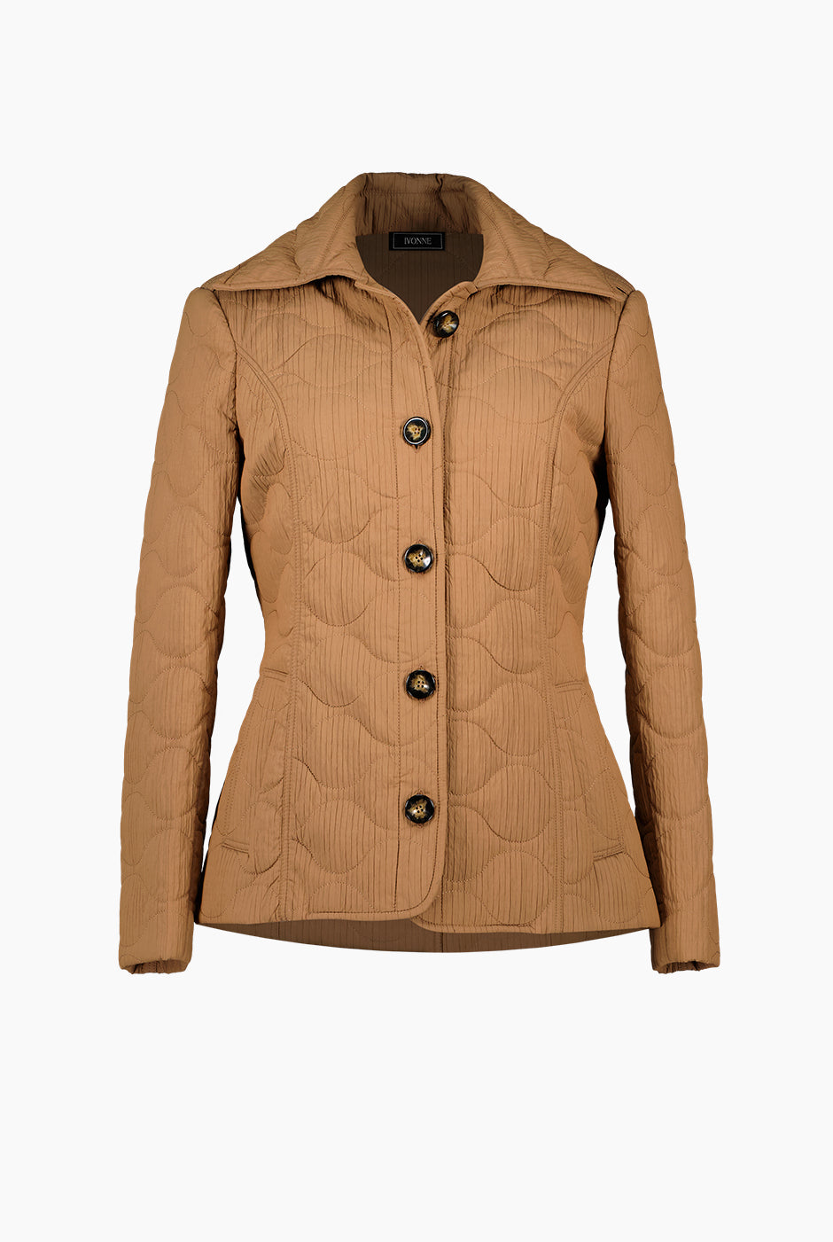 Chamarra cazadora acolchonada café con botones y bolsillos