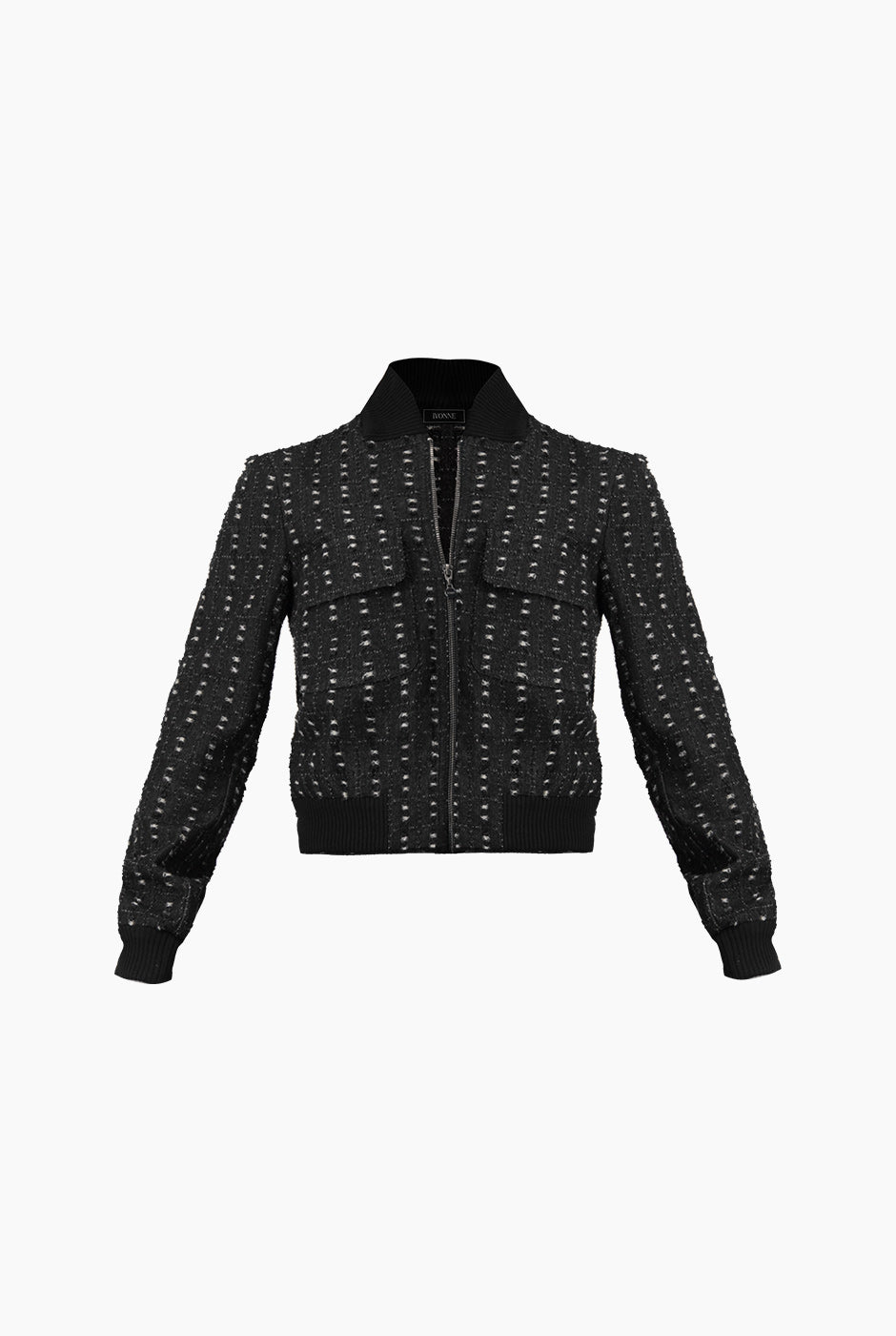 Chamarra biker negra con cierre frontal y bolsillos de cartera