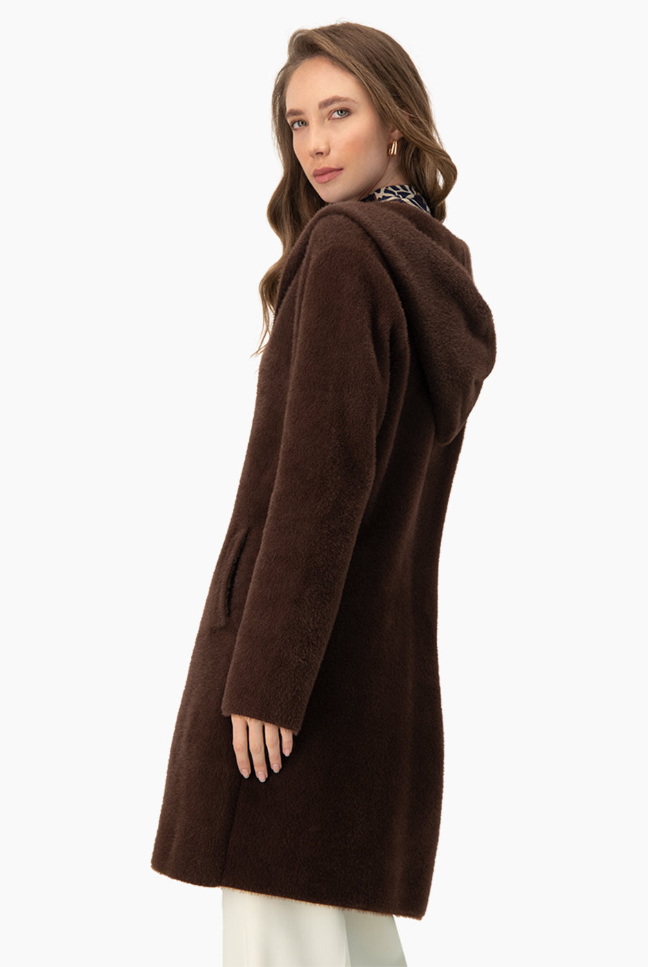 Cárdigan Extra Soft de pelo sintético café con gorro