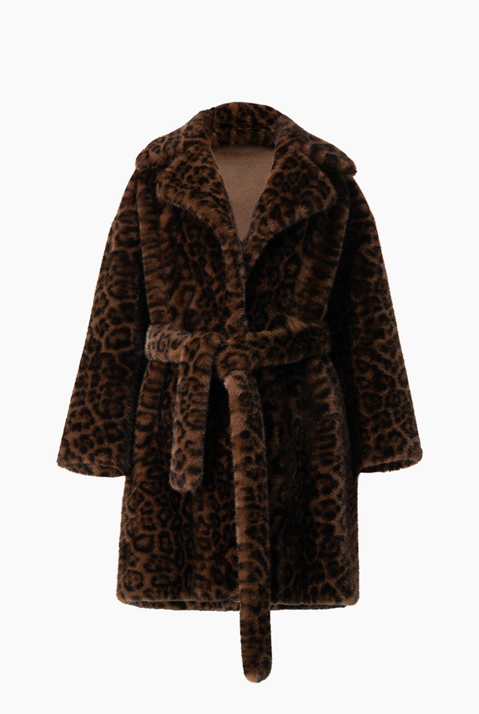 Abrigo largo reversible con estampado de leopardo y cinto